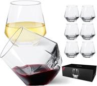 🍷 set of 6 stemless wine glasses - red and white wine glass with diamond shape - unique short tumblers for wine, water, and cocktails - perfect gift for men and women - ideal for housewarming, birthdays, christmas, and new year - packaging included - 10oz capacity logo