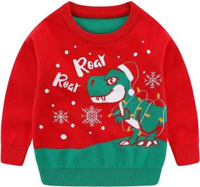 img 1 attached to 🐉 Cute & Cozy: Baby Boys Girls Knit Dinosaur Christmas Sweater - Toddler Cotton Pullover for Winter Tops