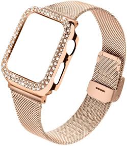 img 4 attached to 💎 Joyozy Stainless Steel Mesh Bands Совместимы с Apple Watch 40 мм, Женский блиск Стеклянного бриллианта с петлёй сетки для Apple Watch серии 6/SE/5/4 - Без необходимости инструментов (розовое золото, 40 мм)