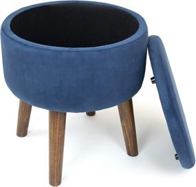 img 1 attached to 🔵 Humble Crew Blue Velvet Round Storage Ottoman Footstool