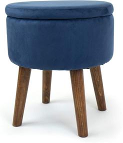 img 2 attached to 🔵 Humble Crew Blue Velvet Round Storage Ottoman Footstool