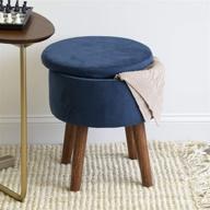 🔵 humble crew blue velvet round storage ottoman footstool логотип