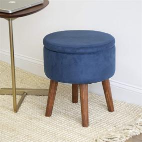 img 3 attached to 🔵 Humble Crew Blue Velvet Round Storage Ottoman Footstool