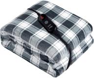 🔌 ariliya electric blanket heated throw, etl certified, 6 heat levels, 3 hour auto off, machine washable, 50" x 60", grey/black lattice logo