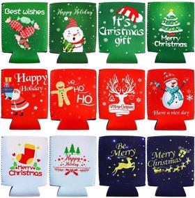 img 1 attached to Christmas Beer Can Cooler Sleeves, Set of 12 Neoprene Can Sleeves – Soda Beer Caddies, Collapsible & Reusable Thermocoolers for Christmas Party Decorations Supplies (12 Festive Styles)