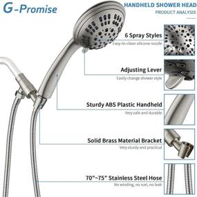 img 2 attached to 🚿 G-Promise High Pressure Shower Head with 6 Spray Settings, Hand Held Shower Head including Adjustable Solid Brass Shower Arm Mount and Extra Long Flexible Stainless Steel Hose in Brushed Nickel Finish