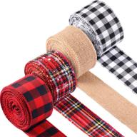 🎁 set of 4 christmas buffalo plaid ribbons - 26 yards x 2 inches - burlap check ribbons in red, white, and black - wired edge ribbons for gift wrapping, crafts, and decoration logo