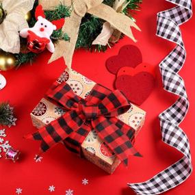 img 1 attached to 🎁 Set of 4 Christmas Buffalo Plaid Ribbons - 26 Yards x 2 Inches - Burlap Check Ribbons in Red, White, and Black - Wired Edge Ribbons for Gift Wrapping, Crafts, and Decoration