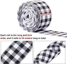 img 3 attached to 🎁 Set of 4 Christmas Buffalo Plaid Ribbons - 26 Yards x 2 Inches - Burlap Check Ribbons in Red, White, and Black - Wired Edge Ribbons for Gift Wrapping, Crafts, and Decoration