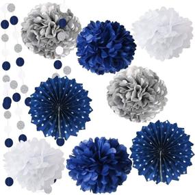 img 2 attached to 🎉 Navy Blue Silver Party Decorations for Men/Bridal Shower: Tissue Pom Pom, Latex Balloons, Silver Polka Dot Paper Fans - Perfect for Boy's First Birthday or Outer Space Theme