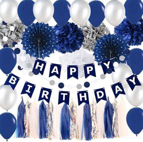 img 4 attached to 🎉 Navy Blue Silver Party Decorations for Men/Bridal Shower: Tissue Pom Pom, Latex Balloons, Silver Polka Dot Paper Fans - Perfect for Boy's First Birthday or Outer Space Theme