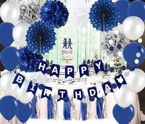 img 3 attached to 🎉 Navy Blue Silver Party Decorations for Men/Bridal Shower: Tissue Pom Pom, Latex Balloons, Silver Polka Dot Paper Fans - Perfect for Boy's First Birthday or Outer Space Theme
