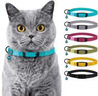 🐱 bronzedog cat collar: stylish rolled leather collars for cats with bell - black, blue, pink, green, yellow, grey logo