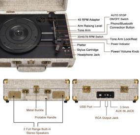 img 1 attached to 🎵 Vintage Vinyl Record Player with Bluetooth and Built-in Speakers: SKEVONO 3-Speed Portable Suitcase Turntable in Light Beige Linen