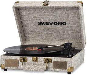 img 4 attached to 🎵 Vintage Vinyl Record Player with Bluetooth and Built-in Speakers: SKEVONO 3-Speed Portable Suitcase Turntable in Light Beige Linen