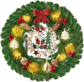 img 3 attached to 🎄 20-Inch Lighted Christmas Door Wreath with Red Bow and Deer - Outdoor Christmas Door Decorations with Lights