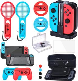 img 4 attached to 🎮 Zadii Nintendo Switch Accessories Bundle: Tennis Racket, Steering Wheel, Charging Dock, Case & Screen Protector