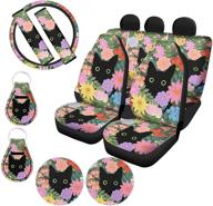 wellflyhom black cat car seat covers full set cartoon floral auto front rear backrest seat protector logo