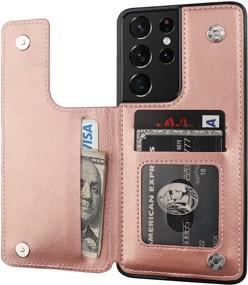 img 4 attached to 📱 ONETOP Samsung Galaxy S21 Ultra Wallet Case - Card Holder, PU Leather Kickstand, Card Slots, Double Magnetic Clasp - Durable Shockproof Cover for 5G 6.8 Inch (Rose Gold)