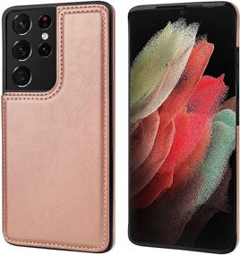 img 2 attached to 📱 ONETOP Samsung Galaxy S21 Ultra Wallet Case - Card Holder, PU Leather Kickstand, Card Slots, Double Magnetic Clasp - Durable Shockproof Cover for 5G 6.8 Inch (Rose Gold)