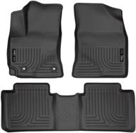 🚗 husky liners weatherbeater front & 2nd seat floor liners 99531 for 14-19 toyota corolla sedan only with auto transmission, black logo