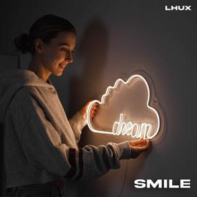 img 3 attached to 🌈 LHUX Neon Cloud Sign - 18” x 9” LED Dream Sign for Wall Decor, Cute Cloud Neon Sign for Bedroom Aesthetic, White Light Up Cloud Lamp for Hanging - USB & Battery Operated