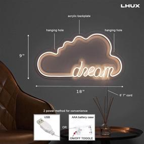 img 1 attached to 🌈 LHUX Neon Cloud Sign - 18” x 9” LED Dream Sign for Wall Decor, Cute Cloud Neon Sign for Bedroom Aesthetic, White Light Up Cloud Lamp for Hanging - USB & Battery Operated