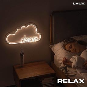 img 2 attached to 🌈 LHUX Neon Cloud Sign - 18” x 9” LED Dream Sign for Wall Decor, Cute Cloud Neon Sign for Bedroom Aesthetic, White Light Up Cloud Lamp for Hanging - USB & Battery Operated