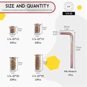 img 3 attached to 🛠️ Hilitchi Pack of 90 Furniture Threaded Wood Inserts with Hex Socket Drive - Bolt Fastener Connector Nuts for Wood Furniture | Bonus Hex Spanner Included | Size: 1/4"-20