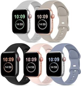 img 4 attached to 📱 Силиконовый спортивный ремешок 5 штук, совместимый с Apple Watch 38мм, 40мм, 42мм, 44мм - мягкий ремешок для iWatch Series 6, 5, 4, 3, 2, 1 SE, для женщин и мужчин - розовый песок, камень, лавандово-серый, черный, серый.