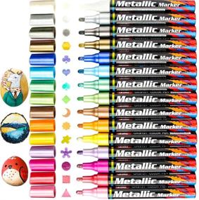 img 4 attached to ✨ Vibrant 15 Color Assorted Metallic Marker Pens for Sparkling Art and Crafts -- 3mm Tip Sheen Glitter Painting Pen Set, Perfect for Card Making, Birthday Greeting, DIY Photo Album, Scrapbooking, Rock Painting, Mug Art, and Calligraphy