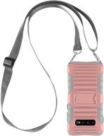 📱 samsung galaxy s10 e-tree crossbody lanyard case with kickstand stand - shockproof dual layered (hard pc with soft tpu), anti-lost detachable neck strap for outdoors, elderly, kids - pink logo