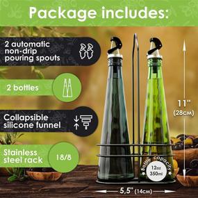 img 3 attached to Set of 2 Olive Oil Dispenser Bottles with Drip-Free Spouts, Stainless Steel Rack, BPA-Free Silicone Funnel - Contemporary 12 oz Oil and Vinegar Dispenser Set, Dishwasher Safe Glass Bottles for Kitchen