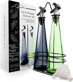 img 4 attached to Set of 2 Olive Oil Dispenser Bottles with Drip-Free Spouts, Stainless Steel Rack, BPA-Free Silicone Funnel - Contemporary 12 oz Oil and Vinegar Dispenser Set, Dishwasher Safe Glass Bottles for Kitchen