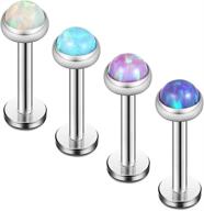 💎 opal jeweled stainless steel lip ring set - 4 piece labret monroe tragus helix earring studs logo