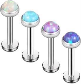 img 4 attached to 💎 Opal Jeweled Stainless Steel Lip Ring Set - 4 Piece Labret Monroe Tragus Helix Earring Studs