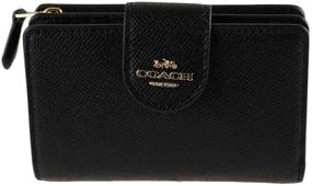 img 3 attached to 👜 Black COACH Medium Leather Corner Zip Wallet with Gold Accents - Style No. 6390