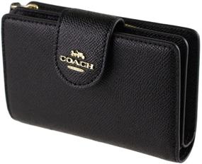 img 4 attached to 👜 Black COACH Medium Leather Corner Zip Wallet with Gold Accents - Style No. 6390