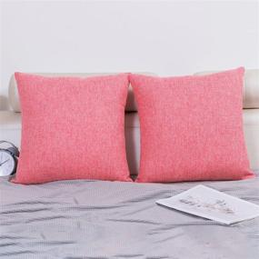 img 3 attached to 🛋️ Jepeak Comfy Throw Pillow Covers: Farmhouse Linen Cushion Cases (Pack of 2) - Modern Decorative Solid Square Pillow Cases for Couch, Sofa, Bed (Hot Pink, 16 x 16 Inches)