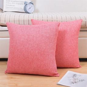 img 4 attached to 🛋️ Jepeak Comfy Throw Pillow Covers: Farmhouse Linen Cushion Cases (Pack of 2) - Modern Decorative Solid Square Pillow Cases for Couch, Sofa, Bed (Hot Pink, 16 x 16 Inches)