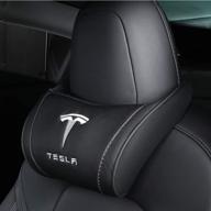 🚘 coolsport genuine leather hanging car seat pillow - neck support headrest cushion pad for tesla accessories (black) logo