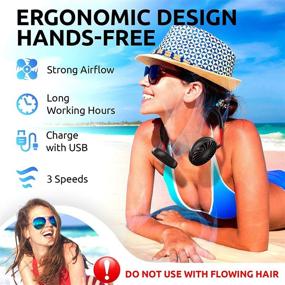 img 3 attached to Stay Cool and Comfortable Anywhere with our Portable Neck Fan - USB Rechargeable, Wearable Neckband Fan with 2000mAh Battery for Travel and Outdoor Activities (Black)