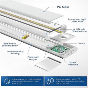 img 1 attached to 🔦 Wireless Motion Sensor LED Under Cabinet Lighting, Battery Operated Dimmable, USB-C Rechargeable, Slim Closet Light Magnetic or Stick-On for Kitchen, Counter, Wardrobe, Bar, Anywhere - White