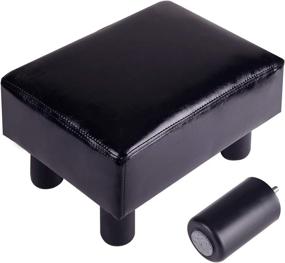 img 1 attached to Modern Black PU Leather Footrest Ottoman Stool: Compact Rectangle Seat Chair Footstool