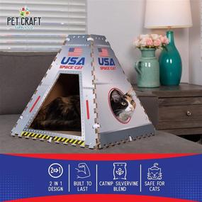 img 2 attached to 🐱 Pet Craft Supply Space House Corrugated Cardboard Cat House: Condo Tent, Hideaway Cave Furniture Playhouse with Scratching Board, Catnip & Silvervine Blend Scratcher - Perfect for Kittens and Adult Cats