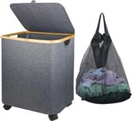 🧺 79l large bamboo laundry hamper with lid and removable mesh bag, wheels included - perfect for bedroom, toys storage, and dirty clothes organization логотип