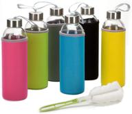 🍶 set of 6 glass water bottles, 18oz for juices and beverages - stainless steel leak proof caps with carry loop - includes 6 black nylon sleeve and cleaning brush for better convenience logo