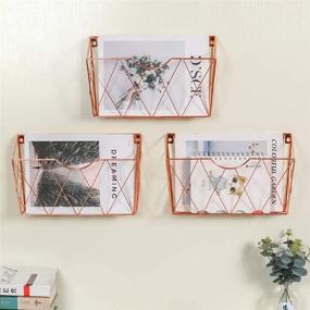 img 1 attached to Superbpag Hanging File Organizer 3 Pockets Wall Mounted File Holder Organizer Vertical Paper Document Organizer For Office And Home (Rose Gold)