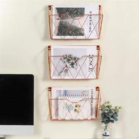 img 3 attached to Superbpag Hanging File Organizer 3 Pockets Wall Mounted File Holder Organizer Vertical Paper Document Organizer For Office And Home (Rose Gold)