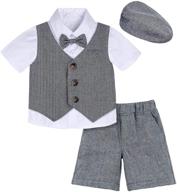 👶 a&amp;j design baby boys suit: gentleman shorts sets - 4pcs outfit with shirt, shorts, vest, and hat logo